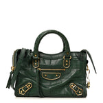 Shiny Supple Calfskin Crocodile Embossed Gold Metallic Edge Hardware Nano City Green