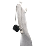 Calfskin Stitched Covered CC Camera Case Bag Black