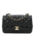 Lambskin Quilted Mini Rectangular Flap Black