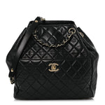 Lambskin Quilted Drawstring Bag Black