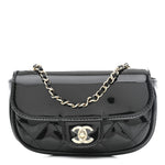 Patent Calfskin Quilted Mini Clutch Black