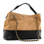 Suede Calfskin Shiny Lambskin Quilted Small Coco Base Shopping Bag Beige Black