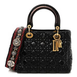 Crinkled Patent Cannage Medium Bohemian Lady Dior Black