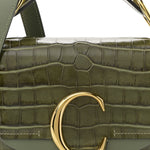 Calfskin Crocodile Embossed Mini C Double Carry Misty Forest