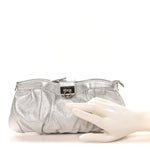 Metallic Calfskin Small Gancini Clutch Silver
