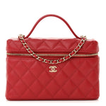 Caviar Quilted Top Handle Slim Vanity With Chain Red