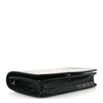 Shiny Calfskin Logo Crocodile Embossed Ville Wallet on Chain Black