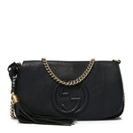Pebbled Calfskin Medium Soho Flap Crossbody Black