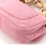Lambskin Wenge Quilted Mini Fashion Wood Square Flap Pink