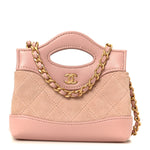 Suede Shiny Crumpled Calfskin Quilted Micro 31 Shopping Bag Light Pink