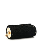 Velvet Camellia Embossed Jewel Belt Card Holder With Chain Black