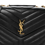 Calfskin Y Quilted Monogram Medium Loulou Chain Satchel Black
