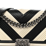 Calfskin Pleated Medium Boy In Rome Flap Black White