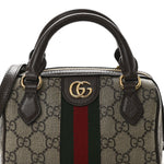 GG Supreme Monogram Textured Dollar Calfskin Web Super Mini Ophidia Top Handle Bowler Bag Beige Ebony New Acero