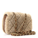 Shearling Lambskin Quilted Mini Furry Coco Flap Beige Dark Brown