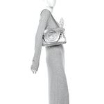 Sakai Be Green Calfskin Diagonal Stitched Small Blondie Tote Silver