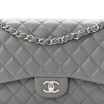 Caviar Quilted Jumbo Double Flap Grey