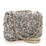 Sequin Quilted Small Single Flap Grey Black White Pearly White