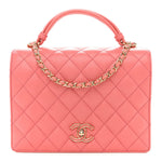 Lambskin Quilted Small Handle Tied Top Handle Flap Pink