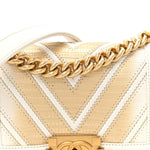 Lizard Chevron Small Boy Flap White Gold