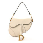 Grained Calfskin Saddle Bag White