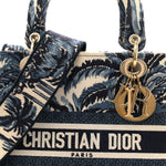 Canvas Embroidered Palm Tree Toile De Jouy Medium Lady D-Lite Blue