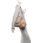 Snakeskin Embossed Calfskin Quilted Studded Beige