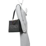 Vitello King Plexiglass Elaphe Snakeskin Print Logo Medium Fendi Sunshine Shopper Tote Dark Asphalt