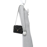 Lambskin Reversed Chevron Quilted Flap Black