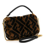 Shearling Vitello Dolce Macro FF 1974 Mini Baguette Tobacco Black