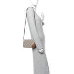 GG Supreme Monogram Textured Calfskin Emblem Super Mini Shoulder Bag Beige Dark Brown