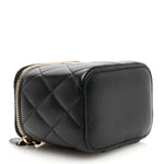 Lambskin Quilted Mini Vanity Case With Pearl Chain Black