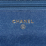 Iridescent Caviar Quilted Wallet on Chain WOC Dark Blue