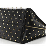 Calfskin Large Studded Padlock Zip Around Tote Black