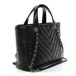 Calfskin Chevron Quilted Statement Shopping Tote Black
