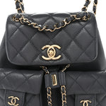 Shiny Caviar Quilted Small Duma Pockets Drawstring Backpack Grey