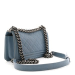 Lambskin Quilted Small Boy Flap Light Blue