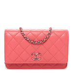 Lambskin Quilted Wallet On Chain WOC Pink