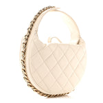Lambskin Quilted Chain Around Pouch Hobo White