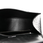 Shiny Calfskin Monochrome Crocodile Embossed Small Hourglass Top Handle Bag Black