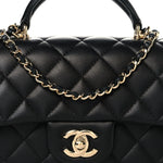 Lambskin Quilted Mini Top Handle Rectangular Flap Black