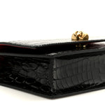 Calfskin Crocodile Embossed Skull Mini Shoulder Bag Black