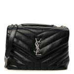 Calfskin Y Quilted Monogram Small Loulou Chain Satchel Black