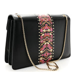 Calfskin Karung Studded Serpenti Forever Shoulder Bag Black Pink Multicolor