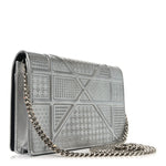 Metallic Patent Micro-Cannage Diorama Wallet on Chain Pouch Silver