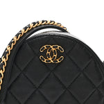 Goatskin Quilted Chanel 19 Round Clutch With Chain Black