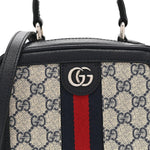 GG Supreme Monogram Mini Ophidia Top Handle Square Shoulder Bag Beige Blue