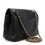 Calfskin Chevron Quilted Mini Rock The Corner Flap Black
