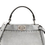 Cuoio Romano Lux Selleria Mini Peekaboo Iconic Satchel Argento