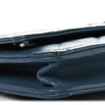Shiny Caviar Quilted Enamel CC Wallet On Chain WOC Blue